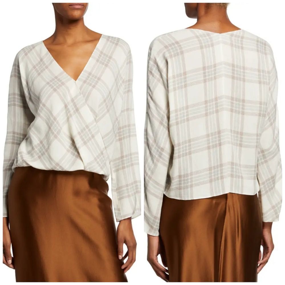 Vince Plaid Crossover Blouse